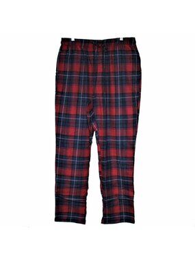 Men's Yarn Dye Brushed Flannel Pajama Pants Elastic Waist Red Navy Large